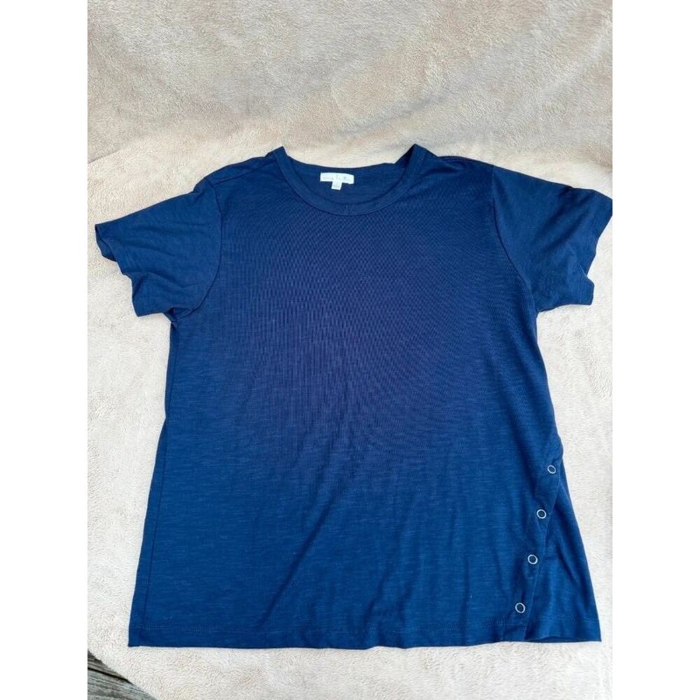 Nine Britton Navy Blue Side-Snap Short Sleeve Tee Shirt - Size L